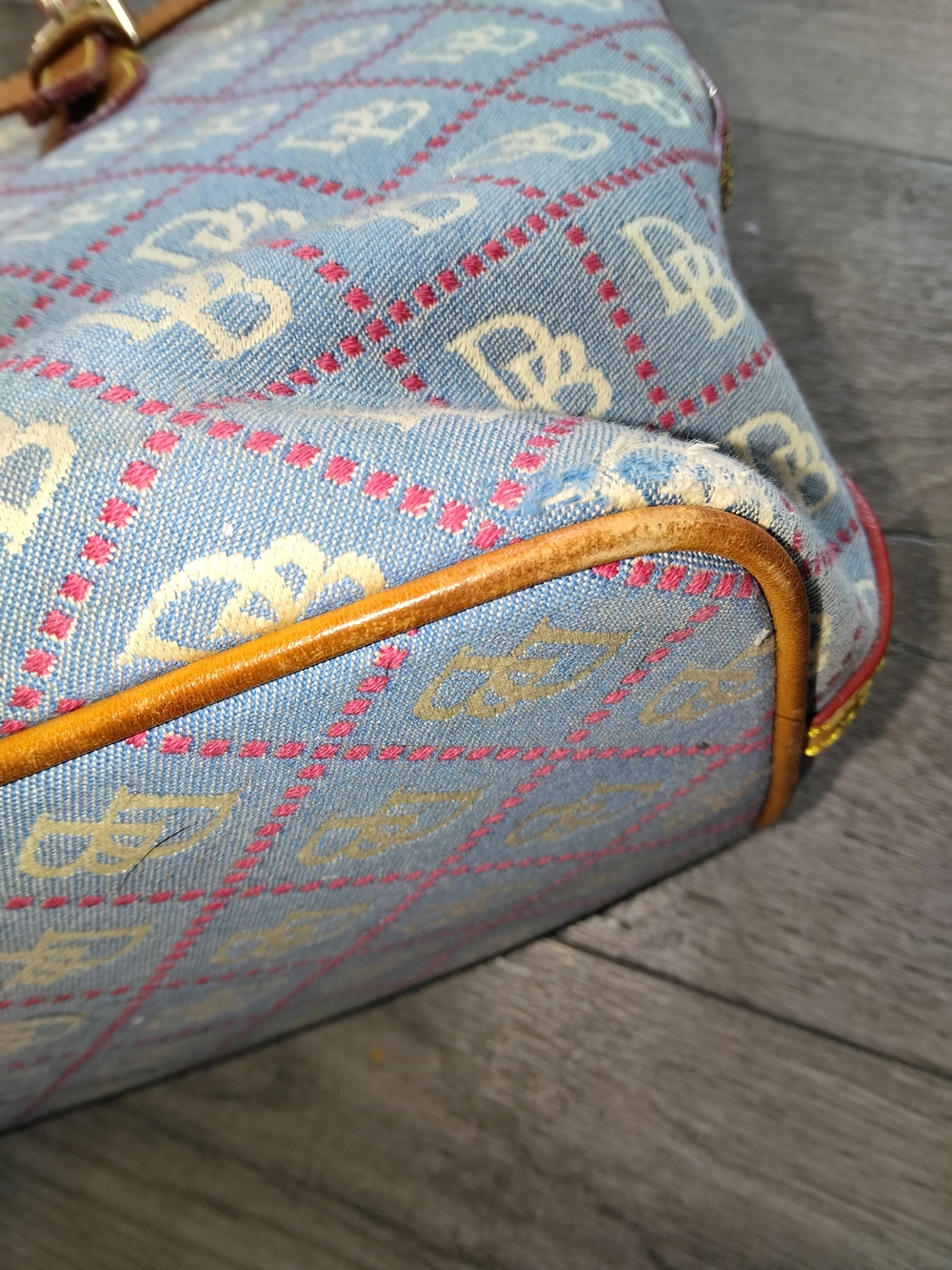 Dooney & Bourke Light Blue Logo Tote with Tan Leather Trim - Picture 10 of 15